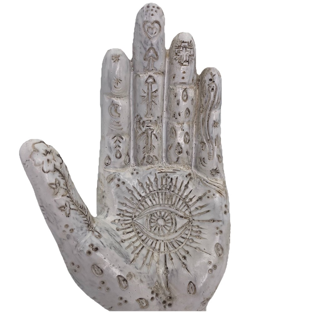 Hamsa Hand of Fatima Protection Statue~ Spiritual Palmistry 7" Carved Resin - Picture 6 of 9